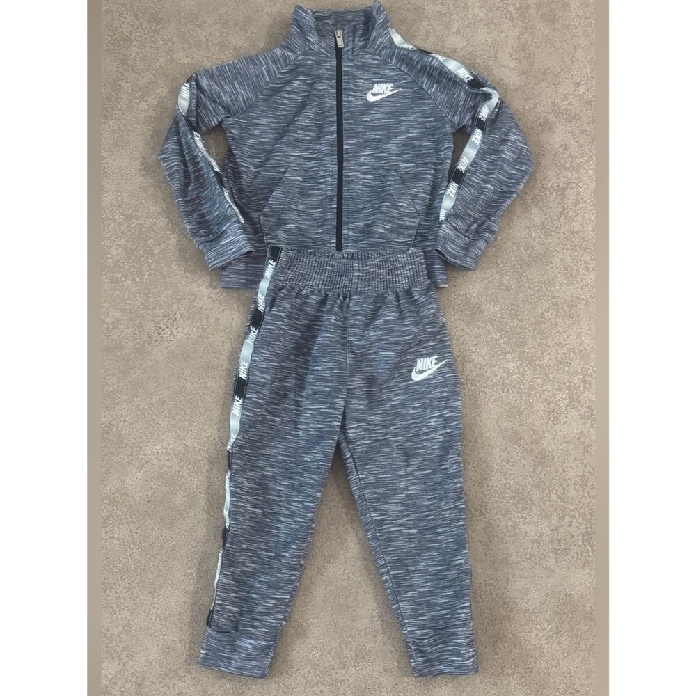 Nike Toddler 2T Gray Marled Track Suit Set Jacket Jogger Pants Logo Tape